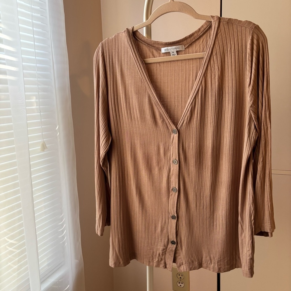 Nordstrom Single Thread Caramel Ribbed Cardigan Size XL NWOT